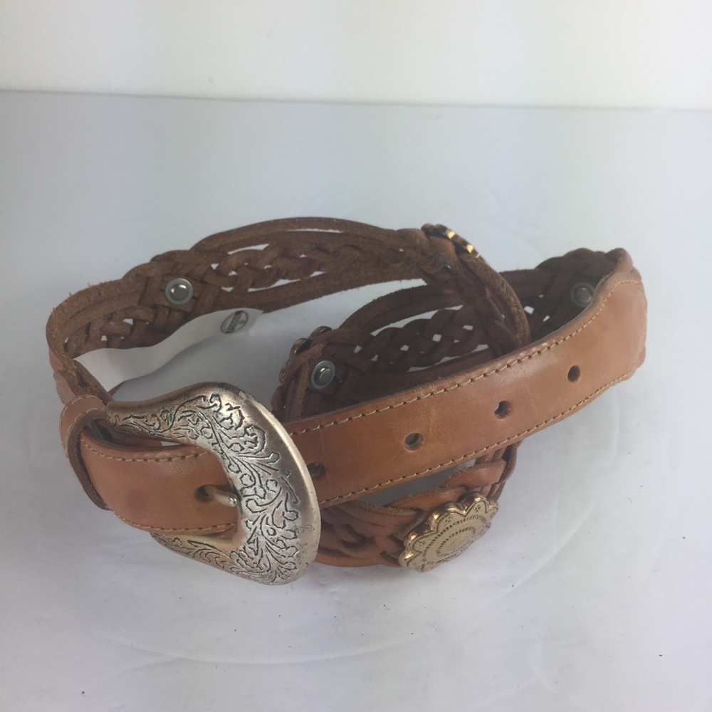 Fossil Brown S Leather Gold Braided Casual Belt